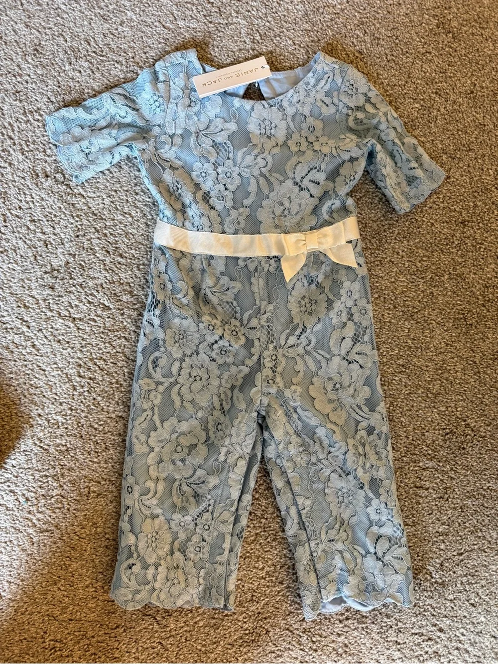Janie and Jack “The Occassion” Light Blue Lace Jumpsuit with Ivory Waist Bow